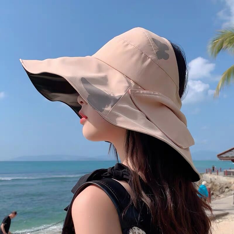 黑胶大沿渔夫帽女盆帽防晒紫外线女士潮太阳帽夏季户外遮阳帽百搭