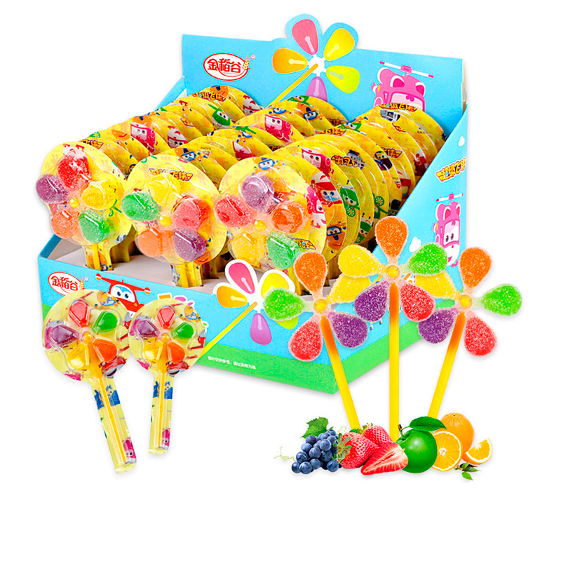 5彩风车糖软糖棒棒糖六一儿童节糖果零食果汁软糖水果糖批发