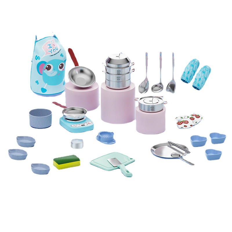 304 Children's Kitchen Cooking Set Mini Real Cooking Tableware Children Play House Toys Full Set Cooking Pot
