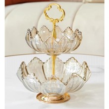 双层轻奢金属欧式高档客厅茶几玻璃果盘创意装饰品摆件现代电镀网