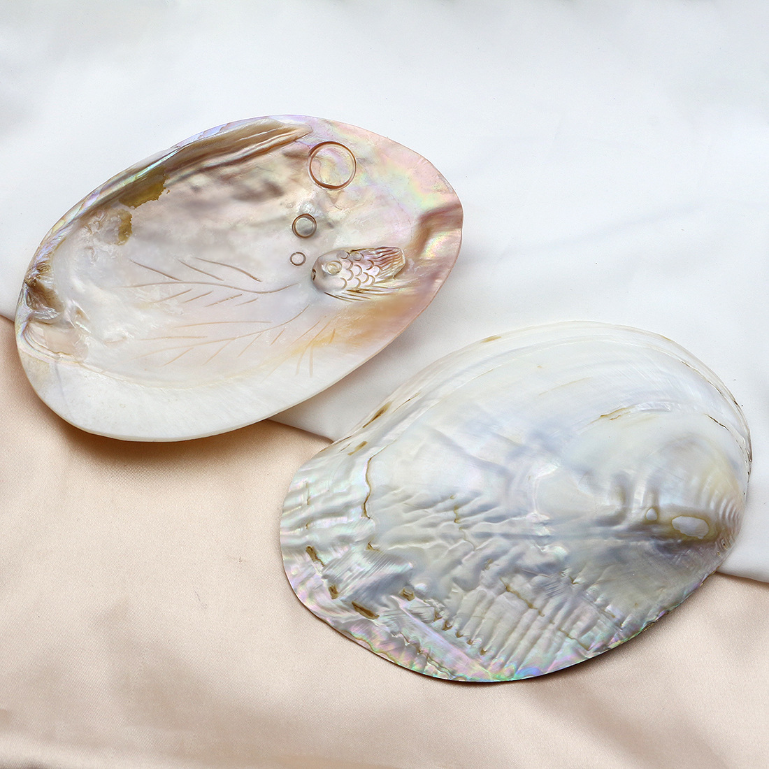 手工雕刻蚌壳挂件 天然珍珠单片大蚌壳 贝壳餐盘 天然贝壳工艺品