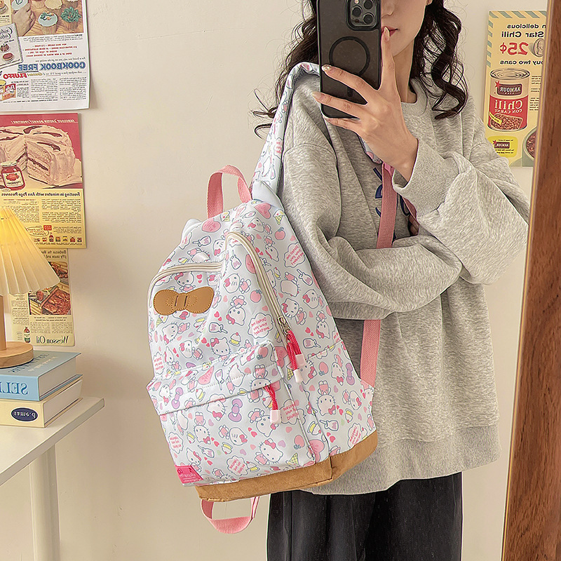 Japanese Style Homemade Bowknot Cute Cat Schoolbag High-Looking Printing Large Capacity Class Backpack