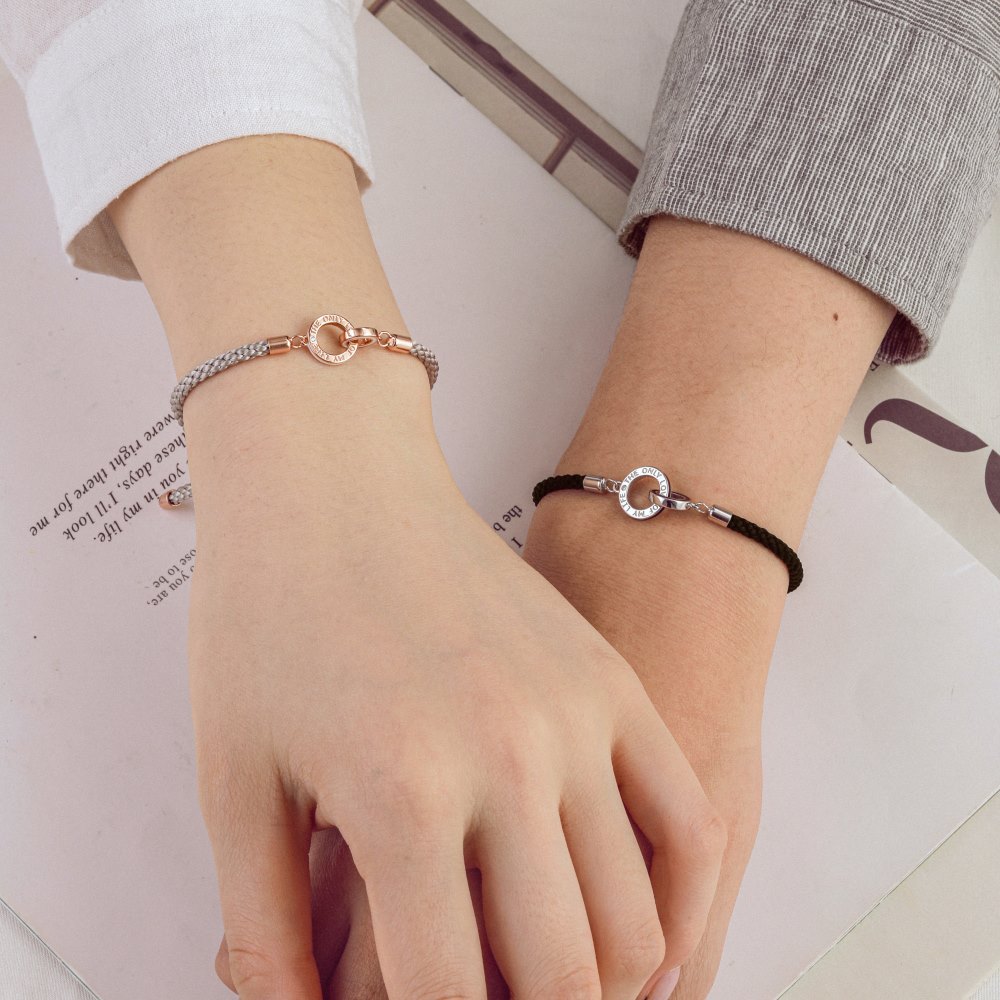 s925纯银男女款情侣双环手链学生潮流环环相扣手链编绳设计感礼物