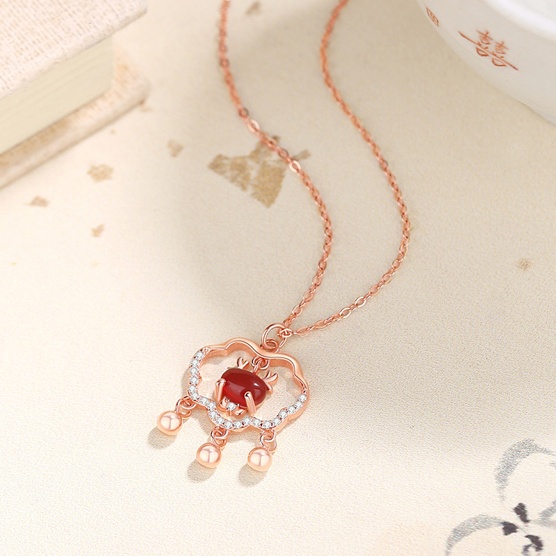 Original Cute Dragon Safety Lock Necklace Women's Sterling Silver National Fashion New Chinese Zodiac Year Dragon Year Clavicle Chain Longevity Lock Bell