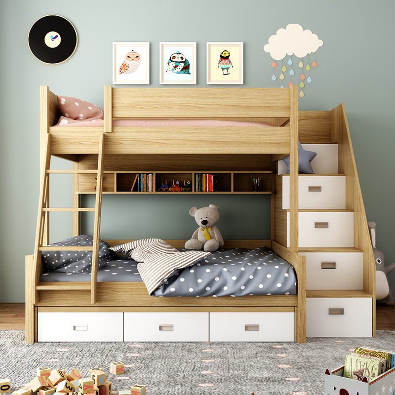 北欧上下床双层床儿童床实木脚两层双人床上下铺木床高低床子母