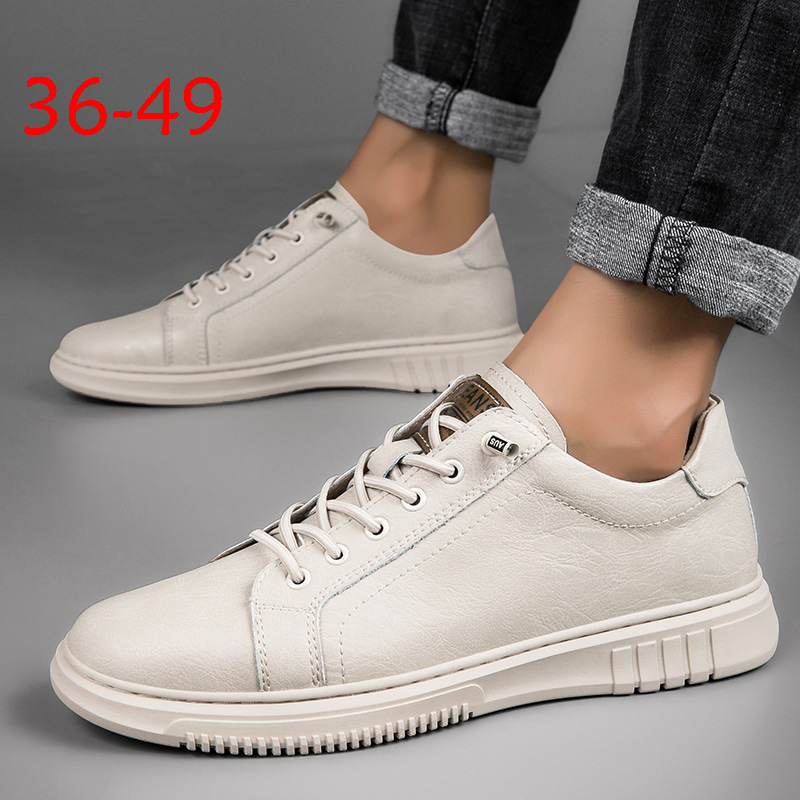 跨境新款特49大码48牛皮板鞋男免系鞋带欧洲站英伦潮流休闲运动鞋