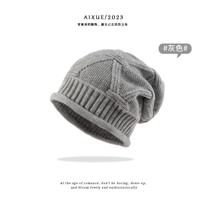 Foreign Trade New Warm Male and Female Stripes Wool Knitted European and American Hat Pullover Bucket Hat Hiphop Pile Heap Cap Female