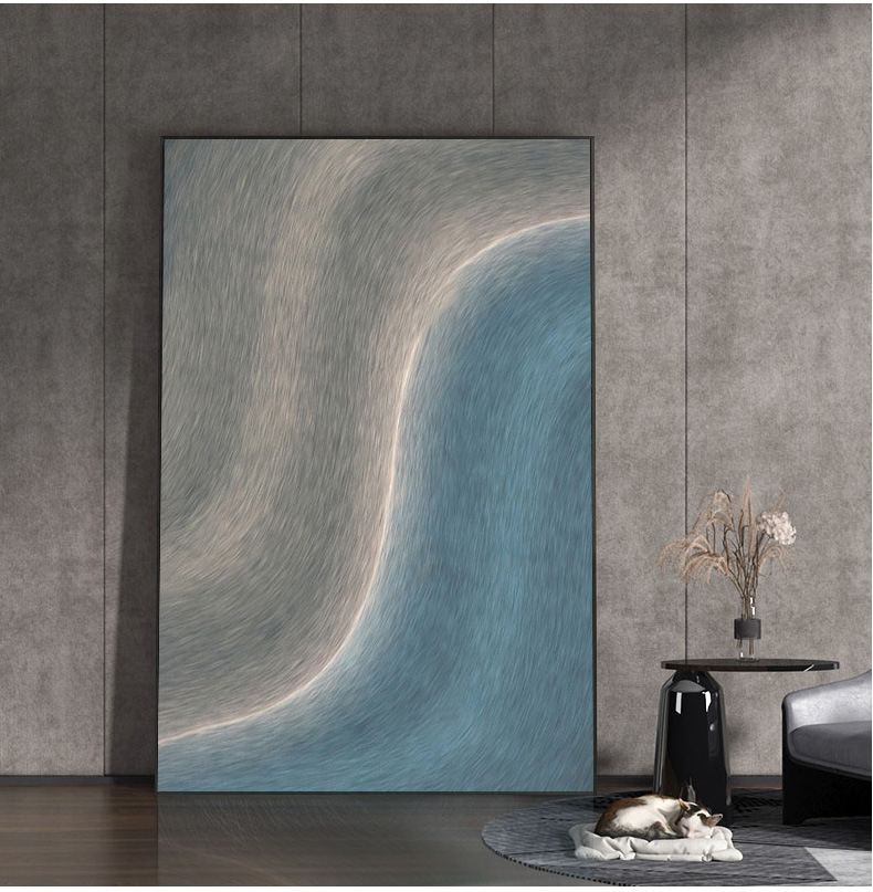 故乡の河流丨灰蓝黄混色抽象装饰画客厅沙发竖版玄关背景墙壁挂画
