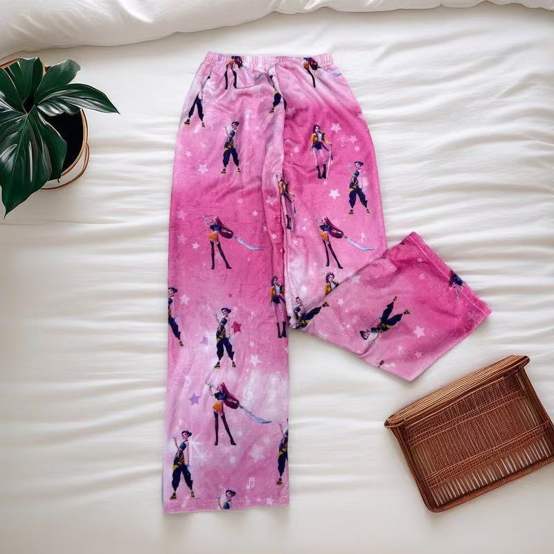 法兰绒睡裤秋冬季新款加厚加绒保暖休闲卡通居家裤子