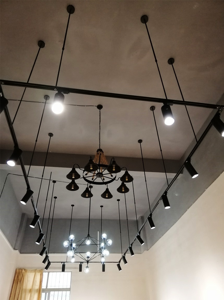 两线吊杆轨道条led轨道射灯服装店商用伸缩长杆悬挂桥架导轨条灯