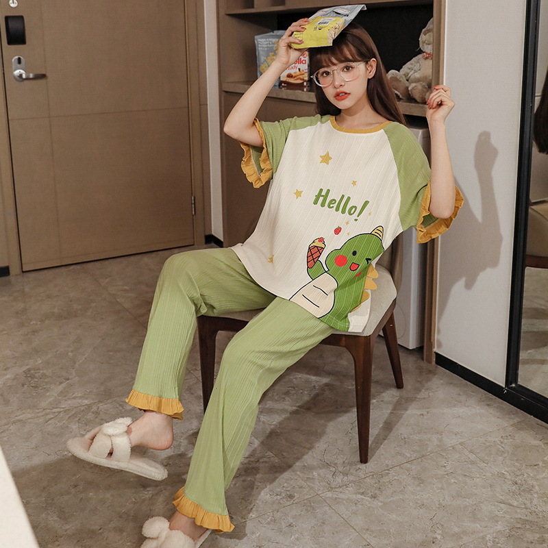 Summer New Women's Thin Pajamas Casual Loose Short Sleeves Trousers Suit Summer Can Be Worn outside Cotton Homewear