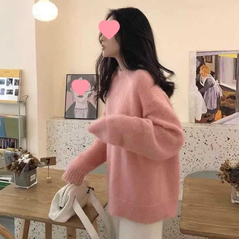 软糯慵懒风针织毛衣女秋冬季外穿内搭新款加厚打底衫上衣浅黄色