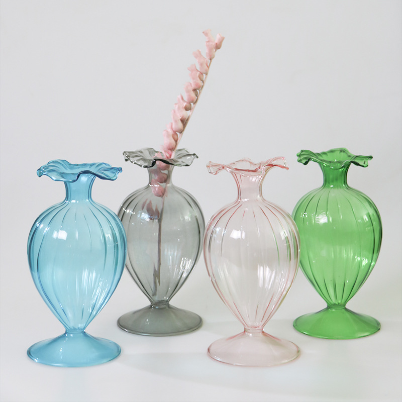 Creative Colorful Striped Glass Vase European-Style Home Wavy Striped Vase Home Living Room Desktop Water Cultivation