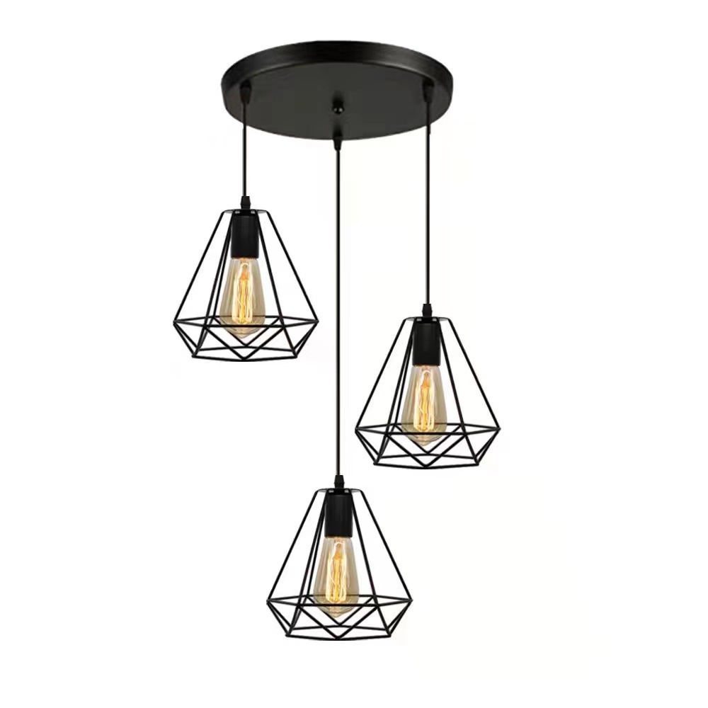 Nordic Retro Ceiling Light Restaurant Bar Industrial Style Diamond Bird Cage Simple Iron Wire Single Head Multi-Head Small Droplight Wholesale