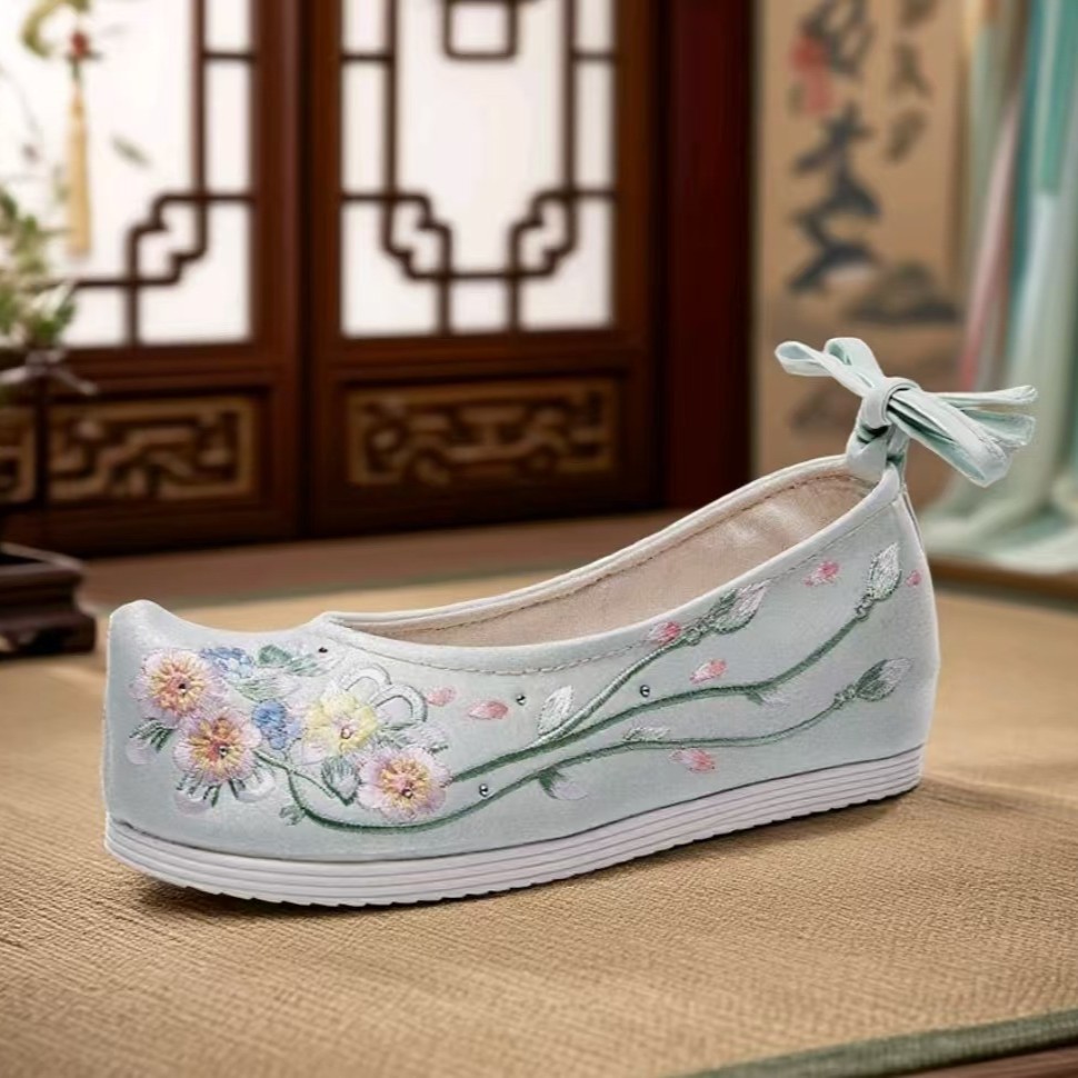 弓鞋 汉服鞋 单鞋/加绒棉   翘头古风古装翘头履绣花布鞋女鞋