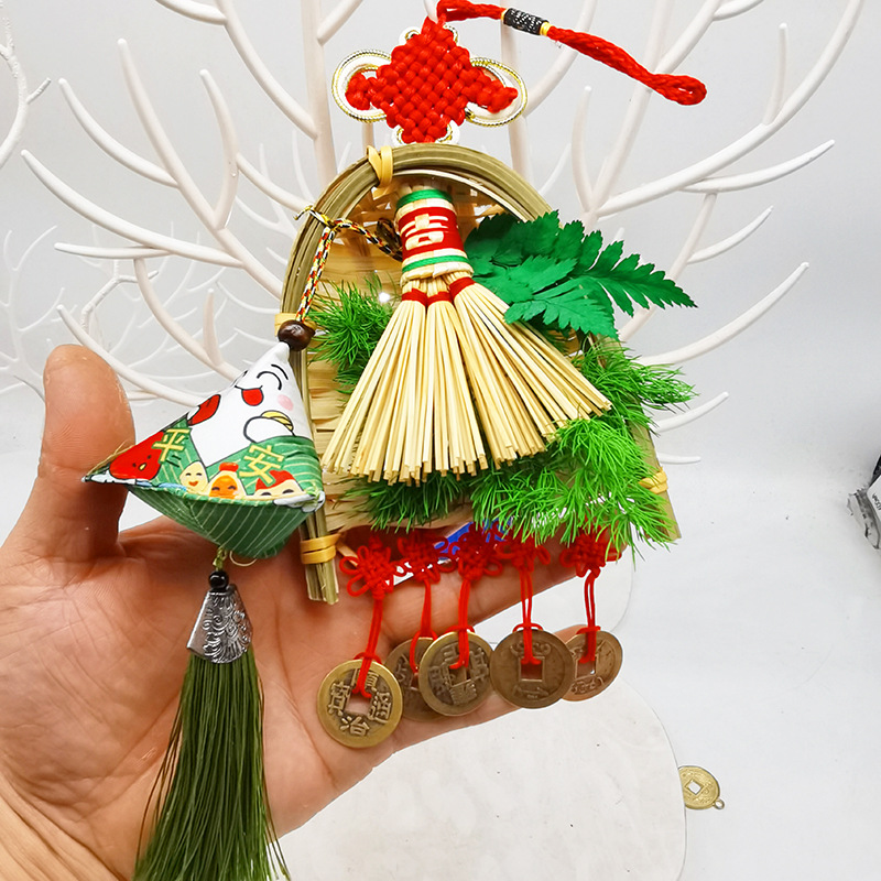 Dragon Boat Festival Eternal Flowers and Plants Blessing Car Car Ornaments Rearview Mirror Pendant Small Broom Dustpan Broom Bouquet