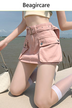 牛仔短裤裙女夏2024年新款薄款时尚辣妹显瘦宽松高腰直筒工装裤子