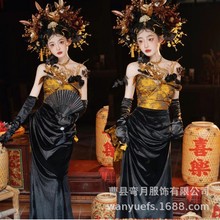 黑暗风系泉州浔埔村女簪花服装中式民族风连衣裙旅拍摄影写真服装