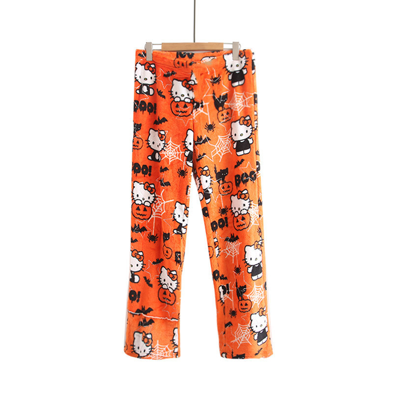 Foreign Trade Halloween Cartoon Flannel Pajama Pants Women's Autumn and Winter Fleece-Lined Warm Leisure Home Graffiti Pants