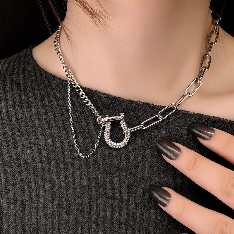时尚u型微镶锆石项链女潮ins冷淡风锁骨链简约百搭短款拼接颈链子