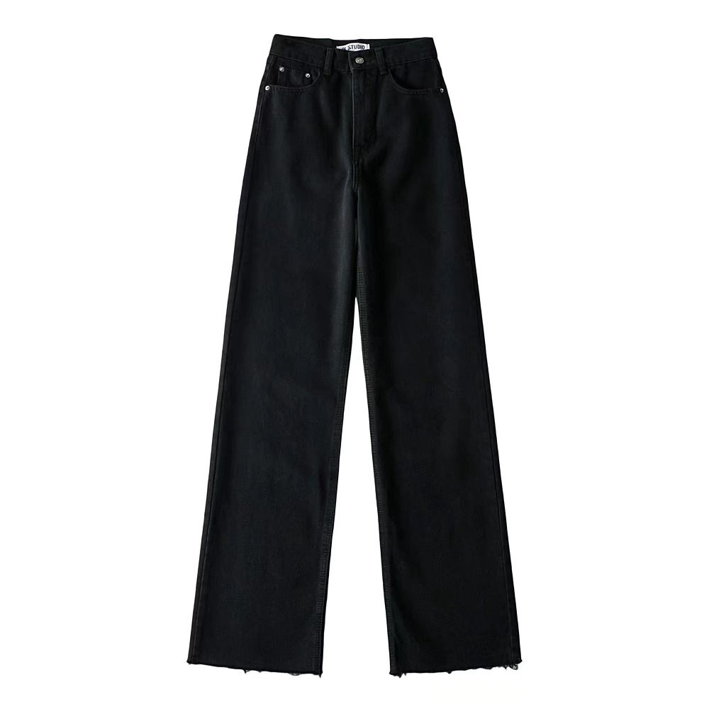 Ypff Women's Fashion Clothing Jeans High Waist Raw Hem Mop Pants European and American Slimming Longer Leg Loose Wide-Leg Jeans