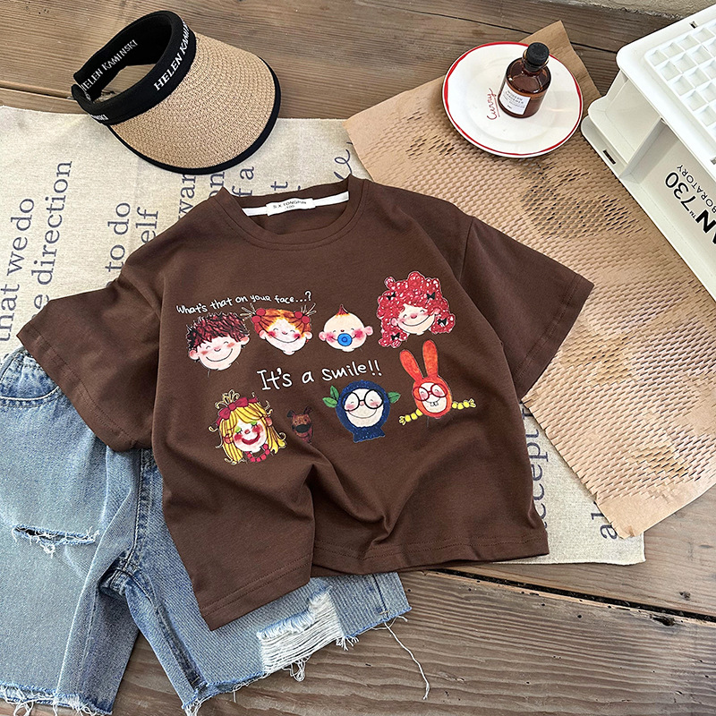 Children's Short-Sleeved T-shirt Boy Summer Clothing 2023 New Girls' Tops Baby Summer Korean Style Loose Summer Western Style