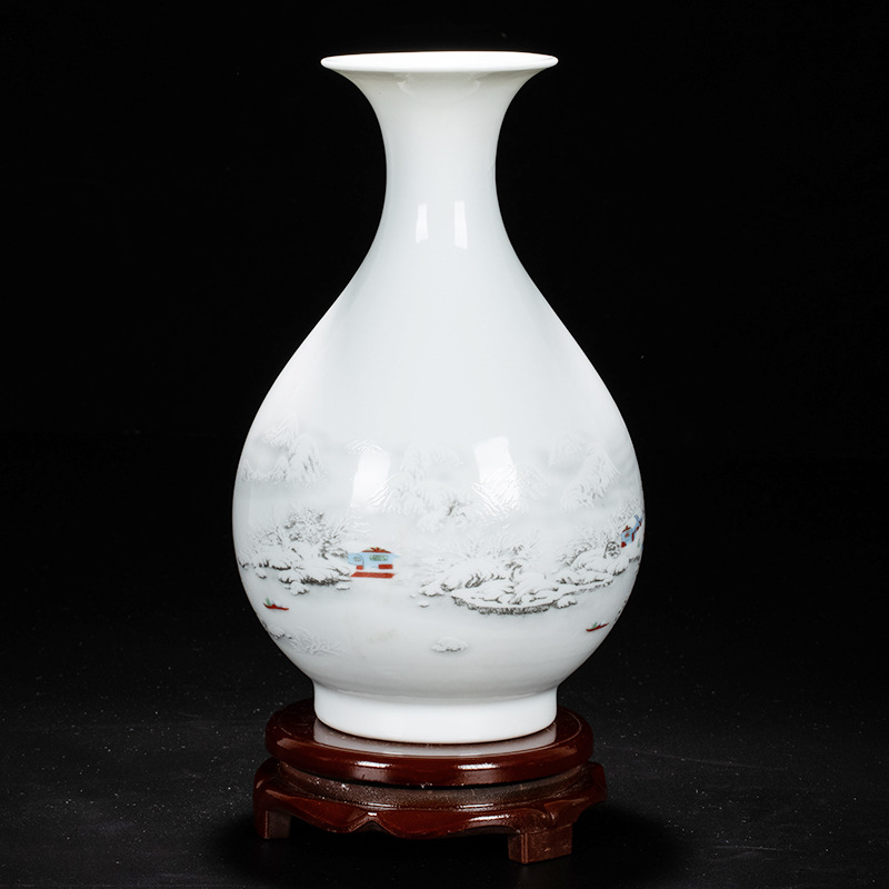 Jingdezhen Ceramic Vase Chinese Style Yu Hu Chun Flower Ware Living Room Flower Arrangement Vase Creative TV Cabinet Wine Cabinet Decorations