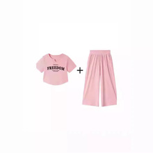 童装女童夏装2024新款韩版修身T恤阔腿裤两件套儿童时尚潮流套装