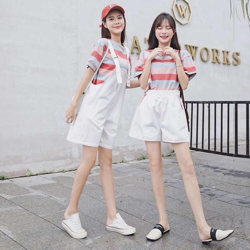 14女孩15初中学生16岁少女短袖短裤套装夏背带裤闺蜜装两件套衣服