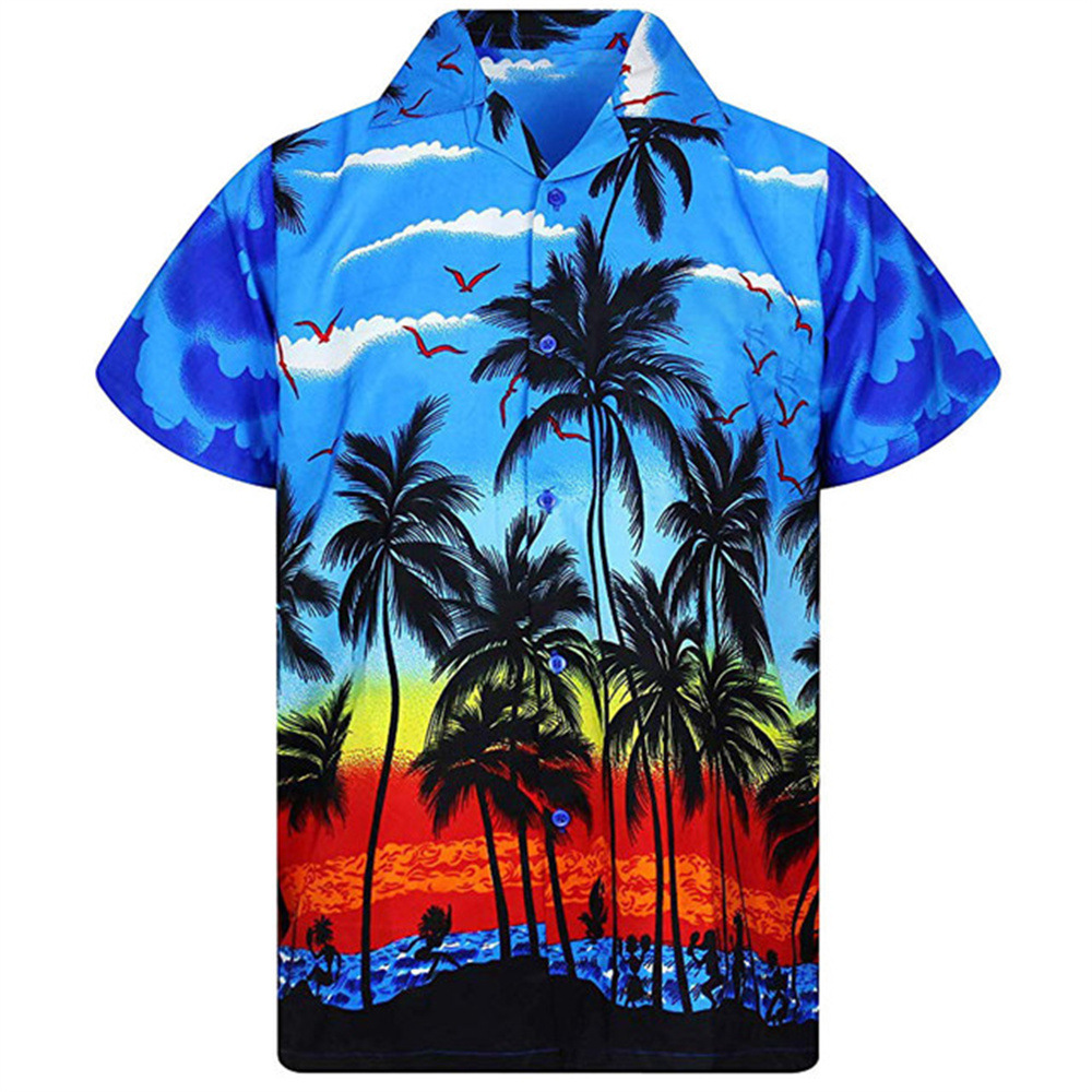 AliExpress Summer Men's Hawaiian Digital Printing Short Sleeve Lapel Shirt 3D Printing Shirt Source Factory