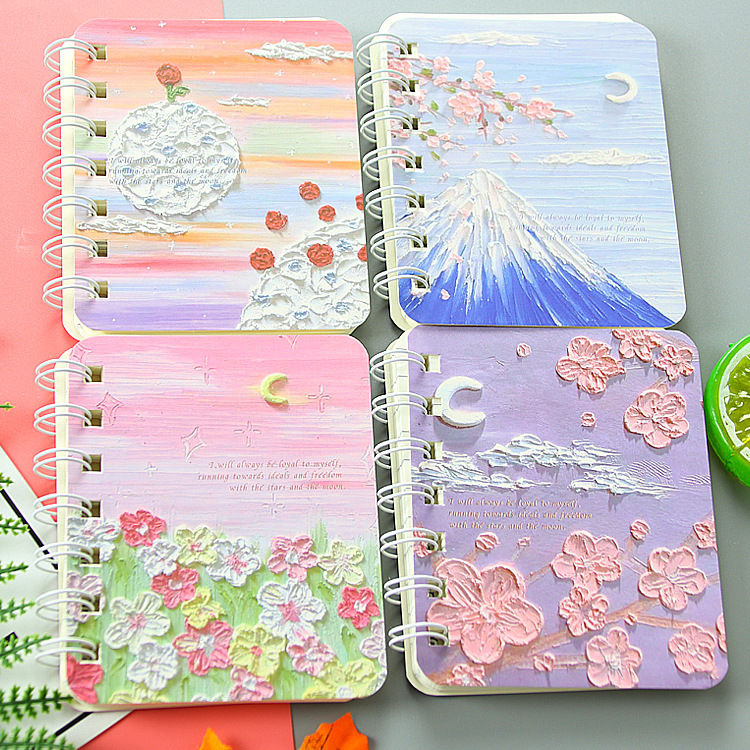 Oil Painting Landscape A7 Coil Notebook Cute Stationery Student Diary Book Mini-Portable Office Notepad Notebook