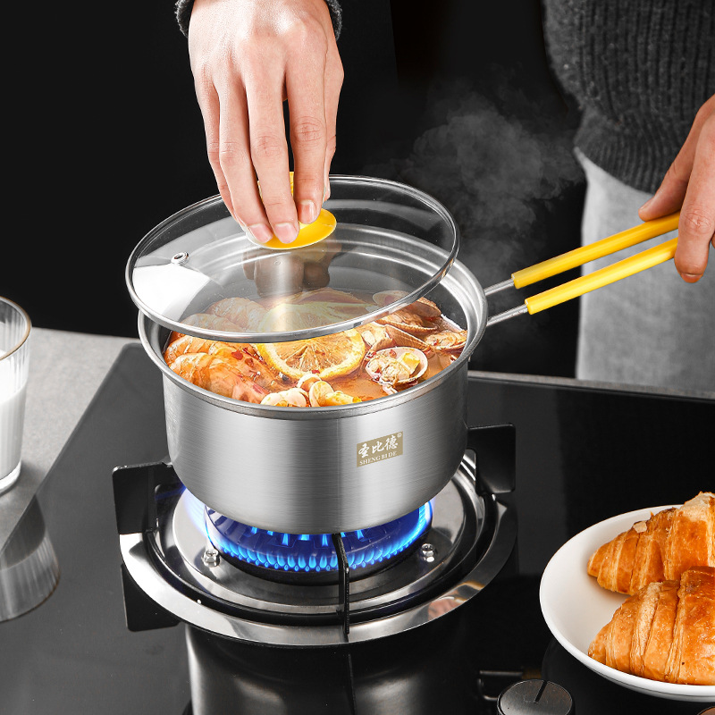 Stainless Steel Small Milk Boiling Pot Baby and Infant Household Complementary Food Pot Instant Noodle Milk Pot Induction Cooker Practical Gift Pot Wholesale