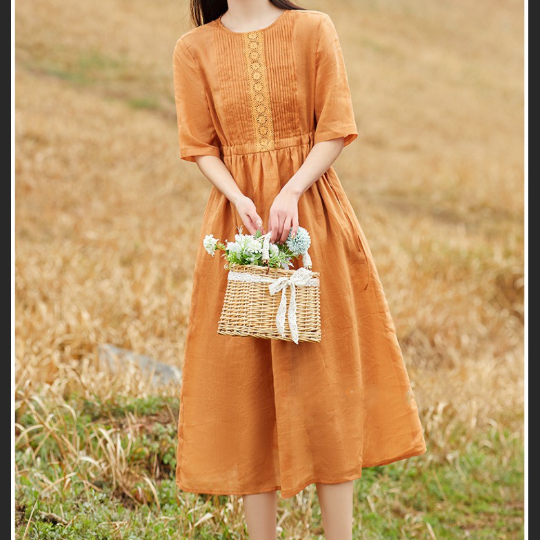 Cotton and Linen Dress Summer Plump Girls plus Size Women's Clothing 2023 New Slim Fit Slimming Small Cotton and Linen Vintage Skirt