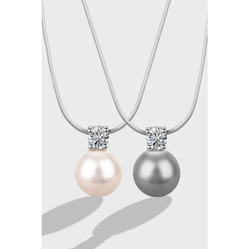 s925纯银戴妃款单颗珍珠项链镶锆正圆施家珍珠吊坠小红书博主同款