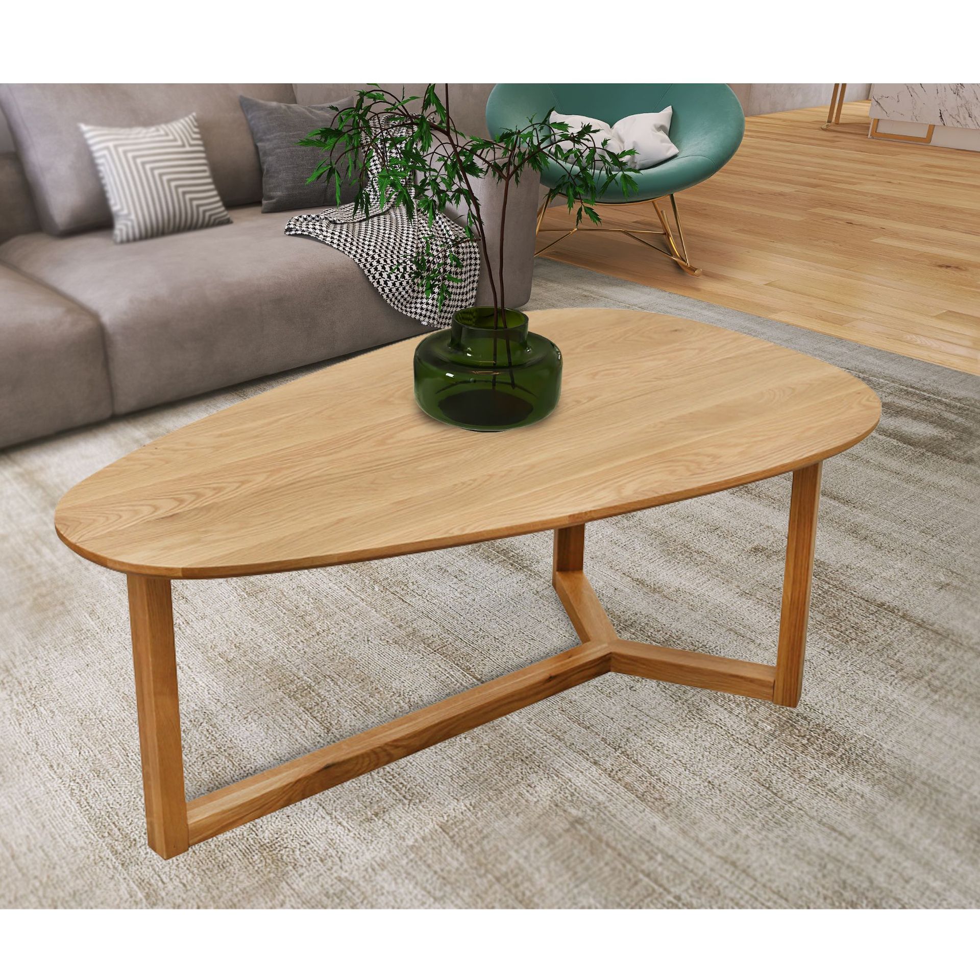 北欧风实木茶几简约创意公寓客厅家具水滴形橡木芒果茶几