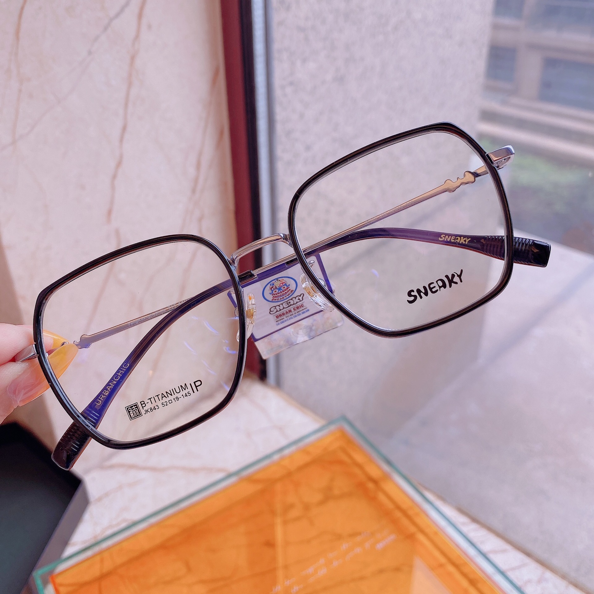 sneaky清新文艺金胶混合近视半钛眼镜框复古男女款潮修脸镜架可配