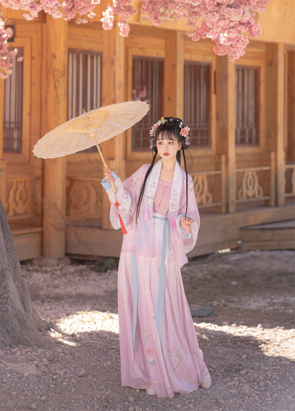 原创设计桃气喵喵宋制褙子汉服女中国风春夏齐腰褶裙8341