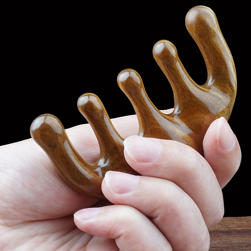 绿檀按摩梳香木梳天然五指经络刮痧木梳小号随身宽齿便携梳子批发