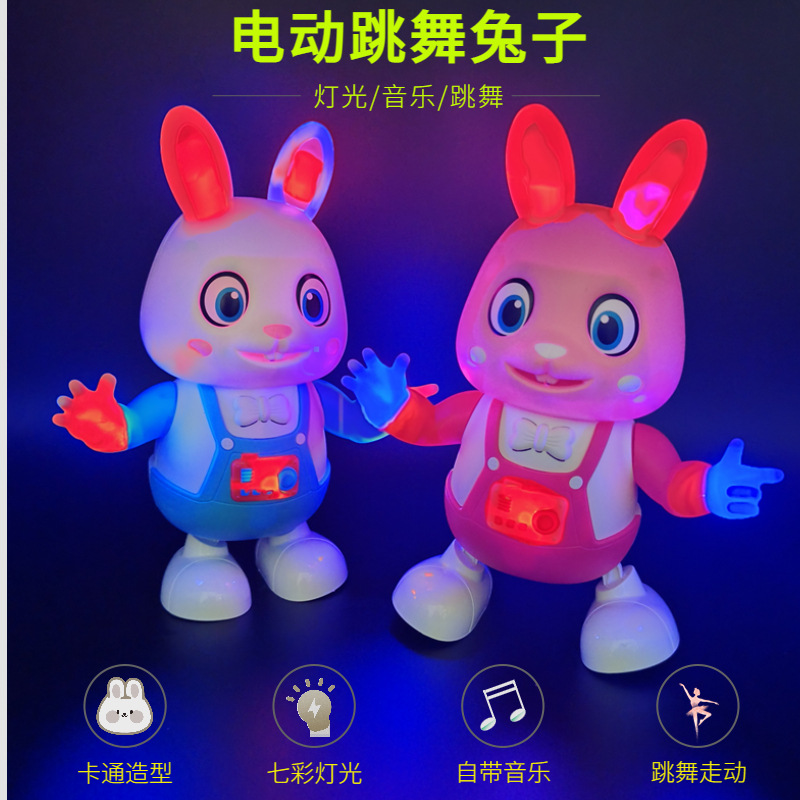 Children's Electric Dancing Rabbit Luminous Music Cartoon Bunny Walking Stall TikTok Children's Toys Wholesale
