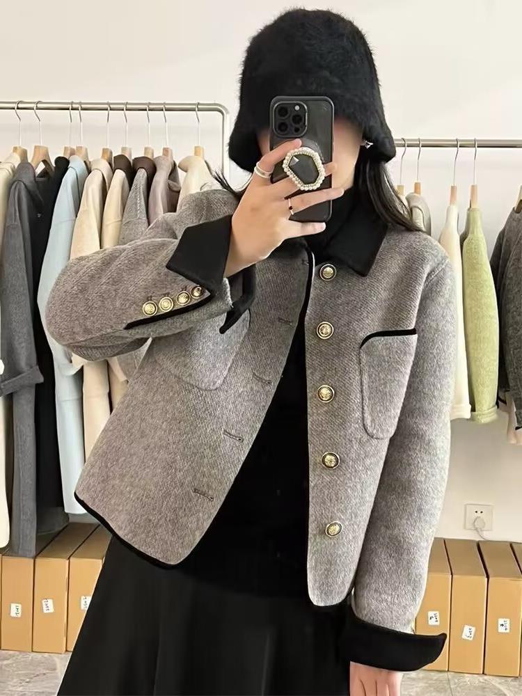 2023 Autumn and Winter Women's Clothing New Cashmere Coat Women's Short Korean Style Small Classic Style Woolen Coat Popular