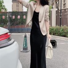 网红时尚西服套装裙女2024秋季新款醋酸显瘦外套+吊带裙