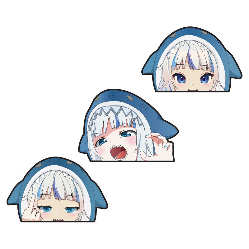 gawr gura小鲨鱼偷看车窗贴卡通贴纸动漫汽车挡风玻璃不干胶贴纸