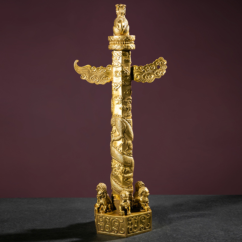 厂家批发纯铜华表精致华表柱流云龙柱中华柱龙柱家居办公室工艺品