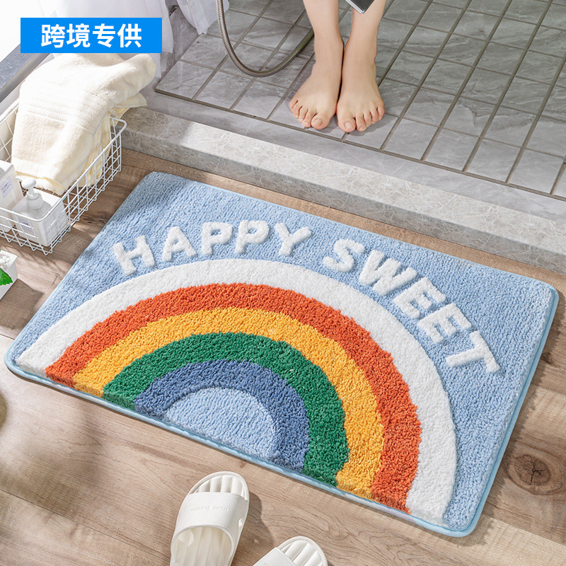 Cross-Border Cartoon Flocking Bathroom Absorbent Floor Mat Bathroom Non-Slip Mat Bedroom Door Mat Toilet Entrance Mats