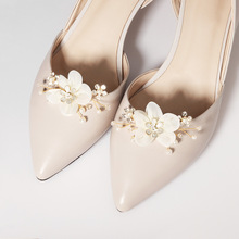 外贸新款新娘婚鞋高跟鞋鞋扣欧美水晶珍珠鞋配件手编白色花朵鞋花