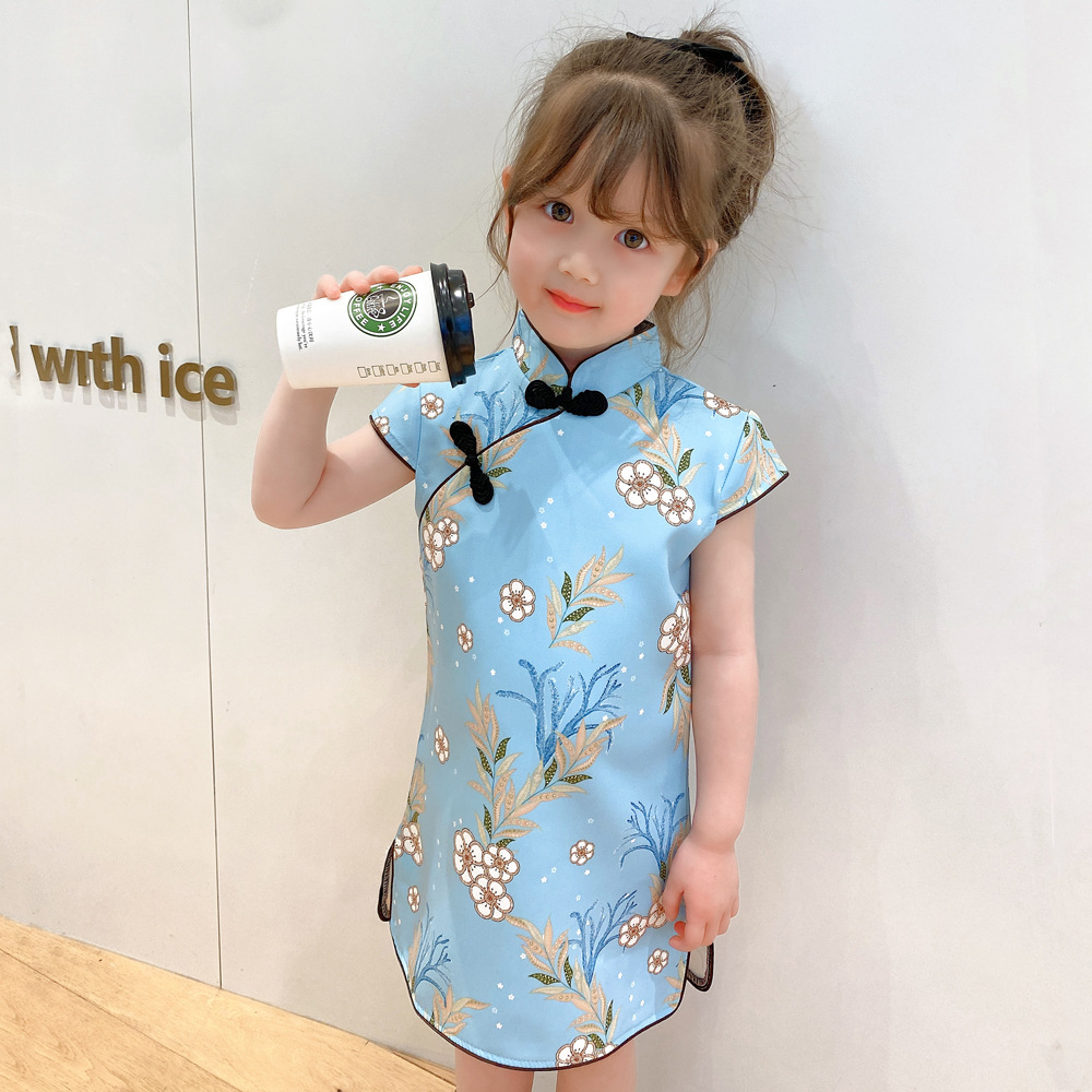 2021夏新款女童旗袍儿童宝宝复古夏季中国风连衣裙子幼儿园演出服