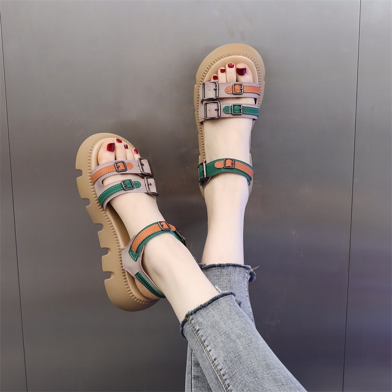 women‘s thick-soled sandals 2024 new summer strap versatile casual multicolor fashion leisure platform roman sandals