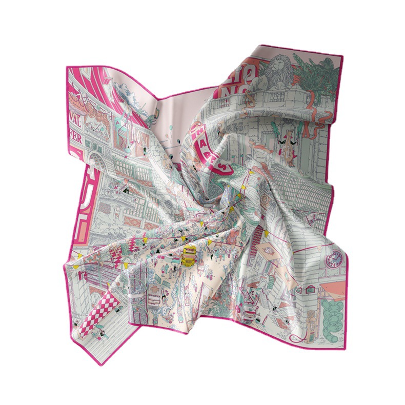 Twill Silk Scarf to Give Mom Mother's Day Scarf Spring French Retro Kerchief Neckerchief Women's Sunscreen Shawl Summer