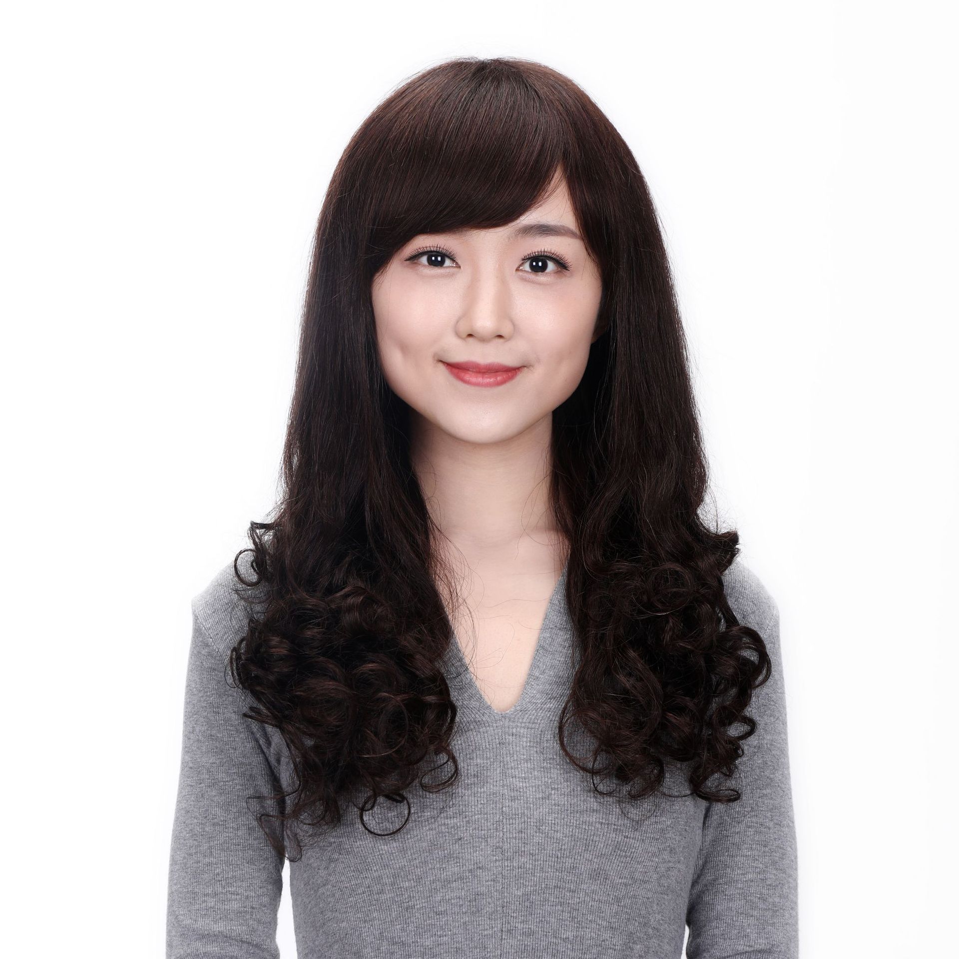 伊贝尔假发女真人发手织旋心自然透气斜刘海长卷发大卷气质网红款