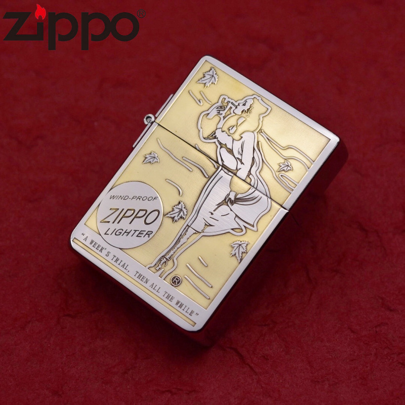 zippo芝宝打火机1935镀铬双色精雕风中女郎-阿里巴巴